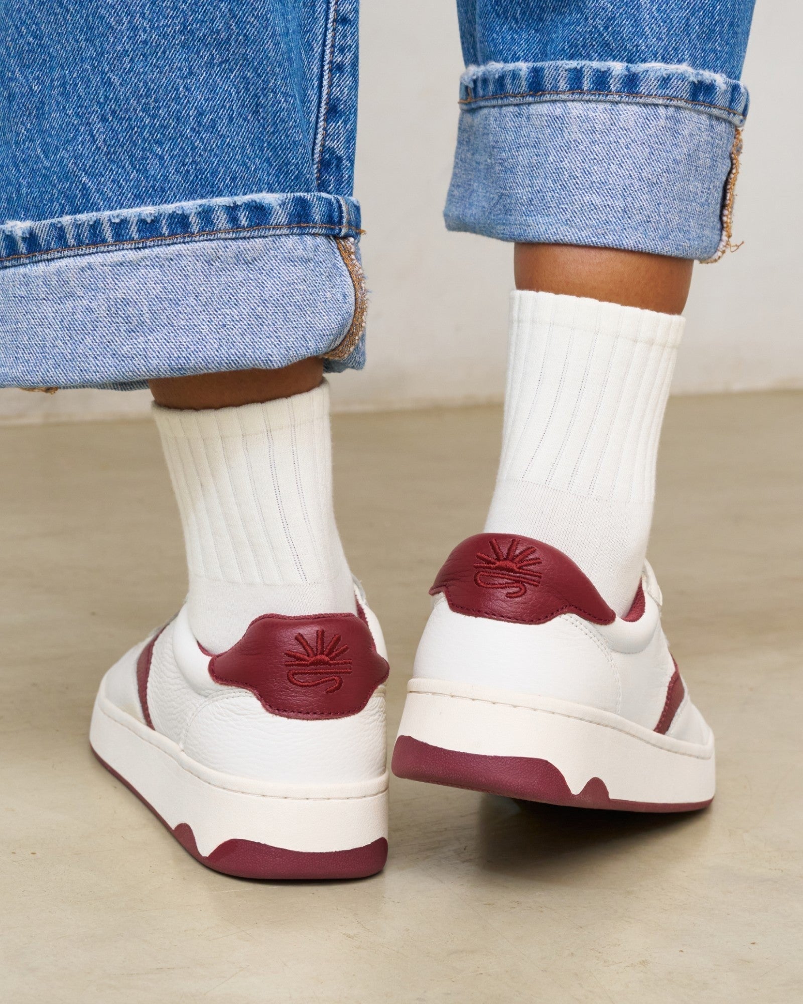 Womens | The Roma Retro Sneaker - Leather | White/Wine