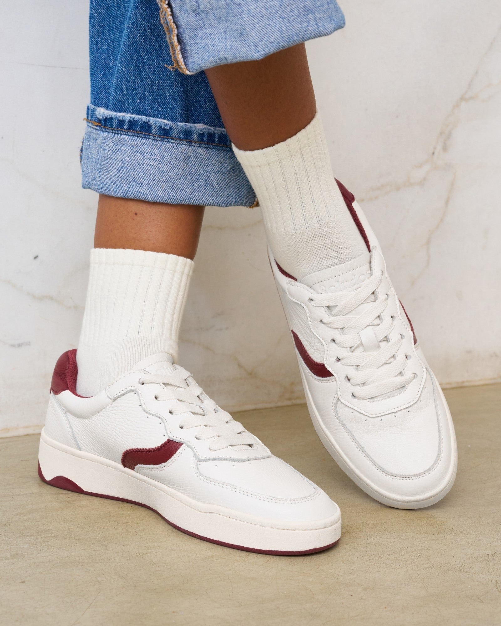 Womens | The Roma Retro Sneaker - Leather | White/Wine