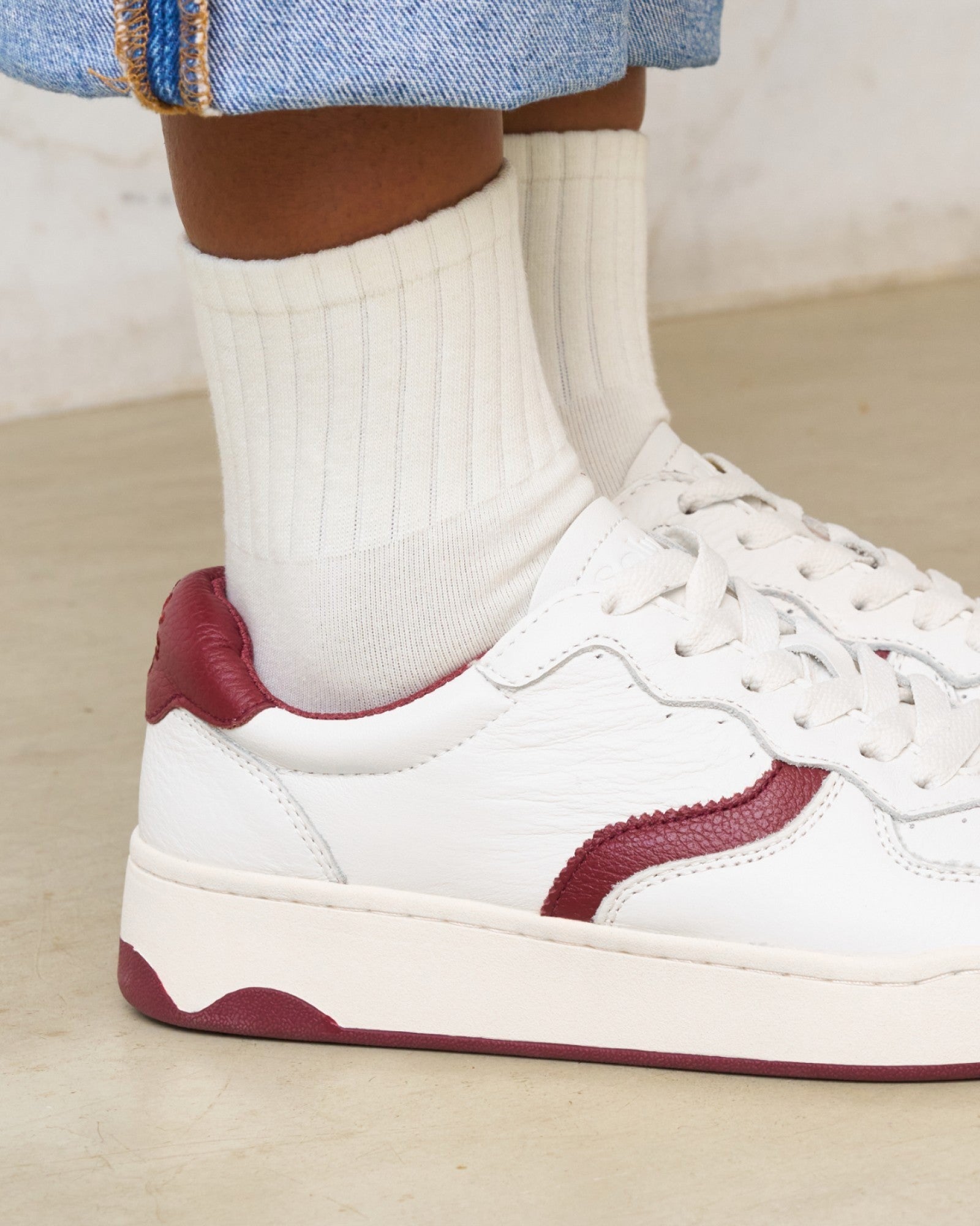 Womens | The Roma Retro Sneaker - Leather | White/Wine