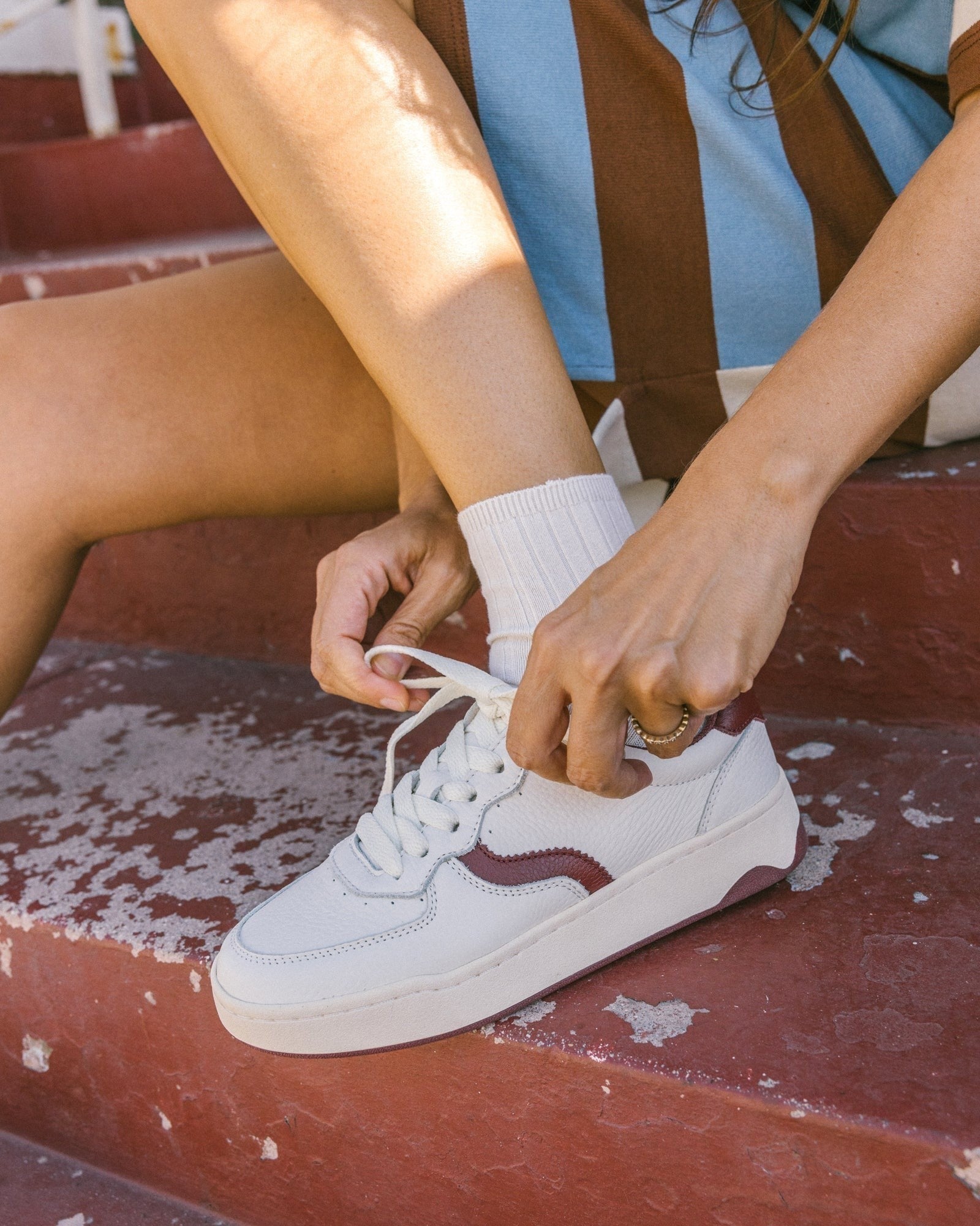 Womens | The Roma Retro Sneaker - Leather | White/Wine