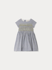 Girl | Duchesse Smocked Checkered Dress | Slate Grey