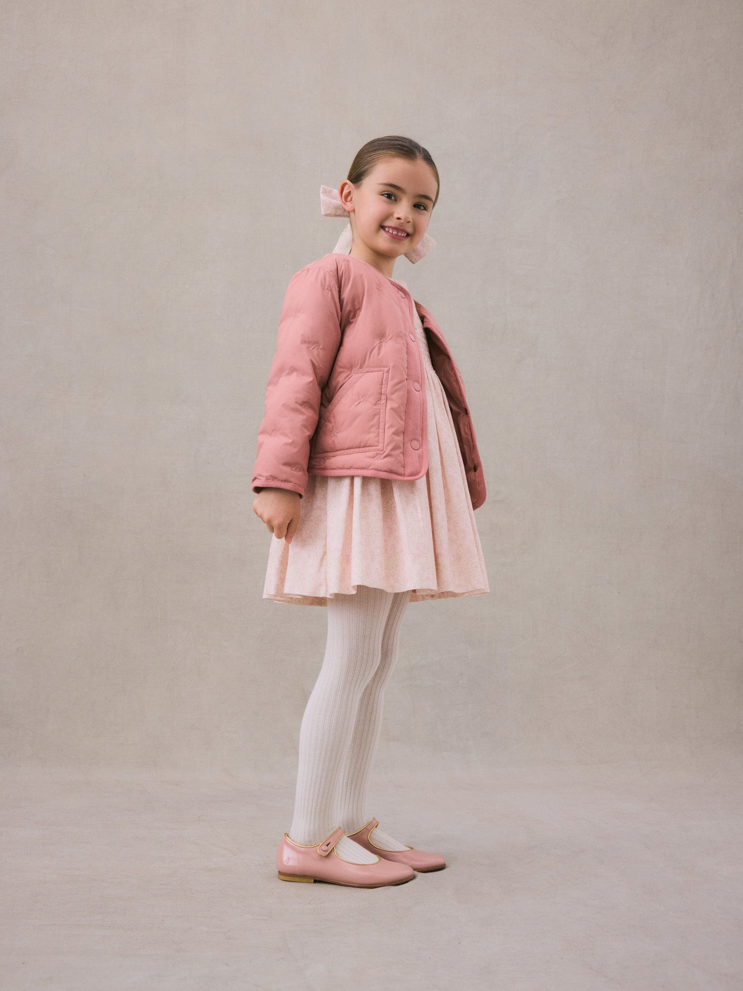 Girl | Tanvi Quilted Jacket With Embroidery | Faded Pink