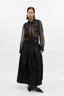 Duchesse Nylon Long Pocket Skirt | Black