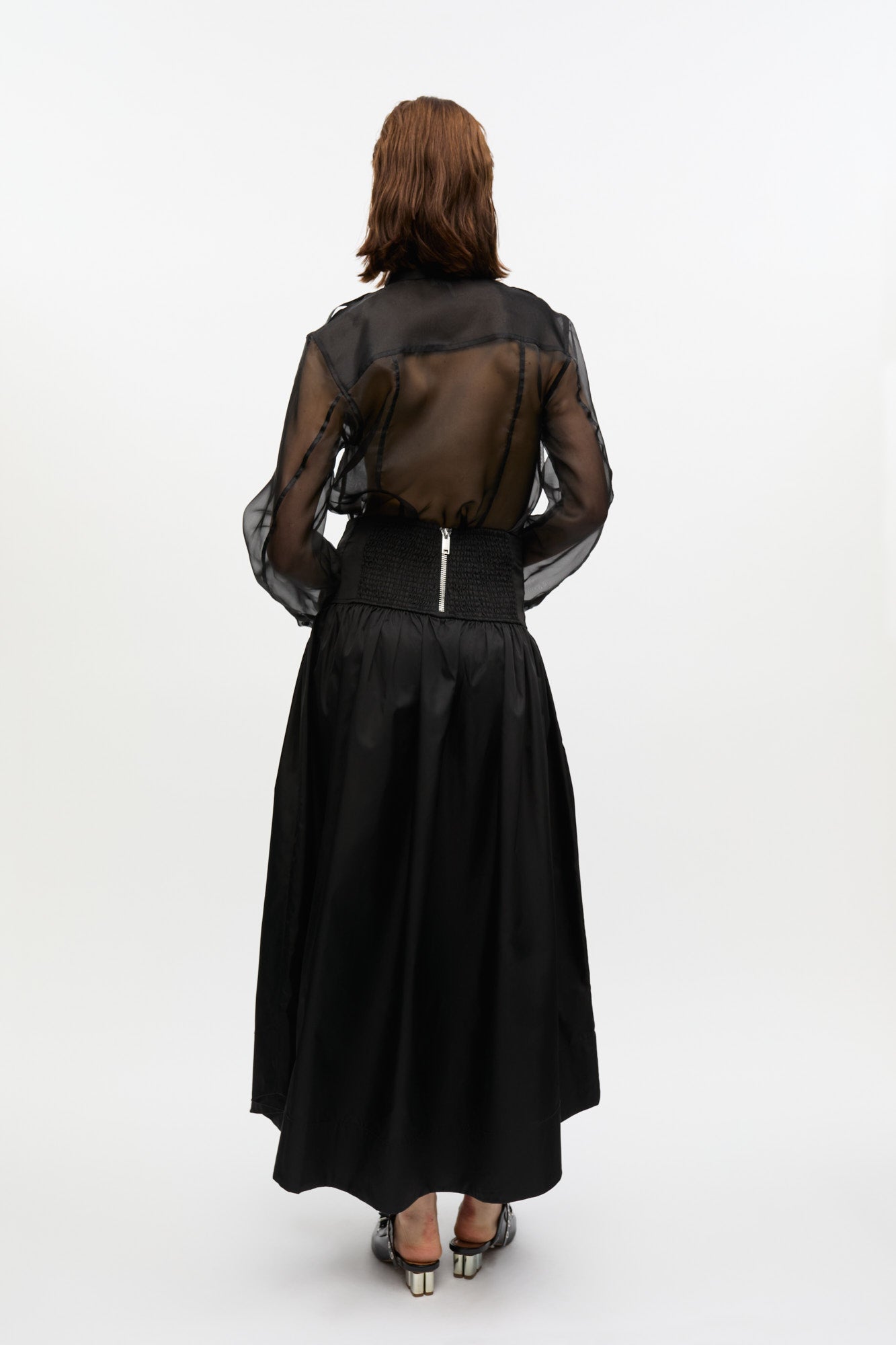 Duchesse Nylon Long Pocket Skirt | Black