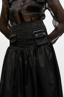 Duchesse Nylon Long Pocket Skirt | Black