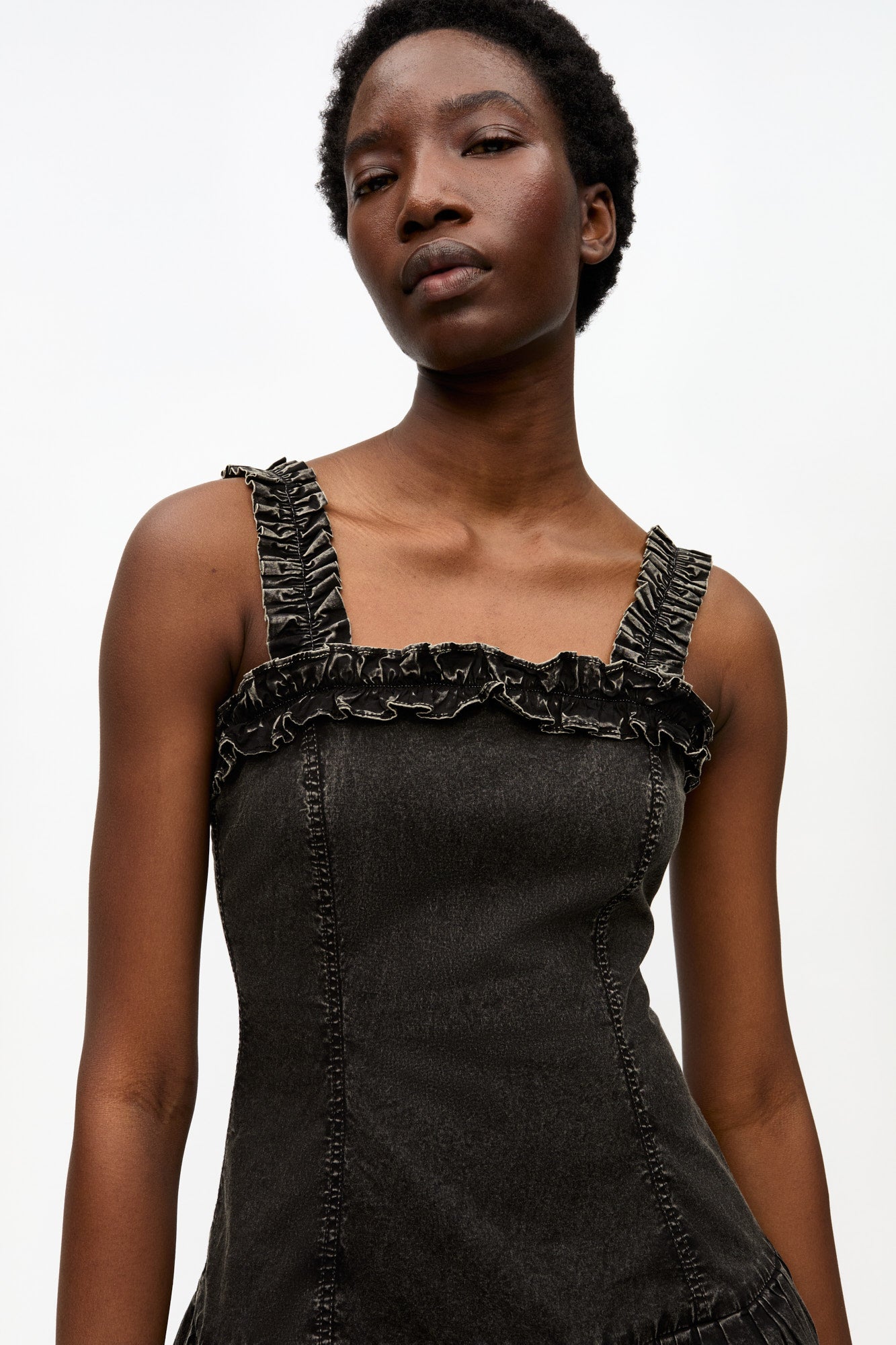 Washed Stretch Cotton Corset Dress | Black
