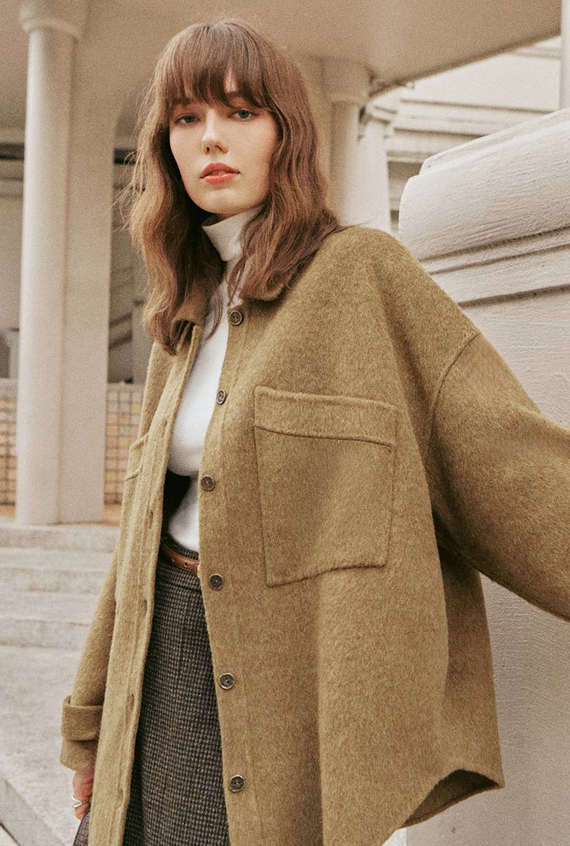 Newton Oversized Wool Jacket | Olive Brown
