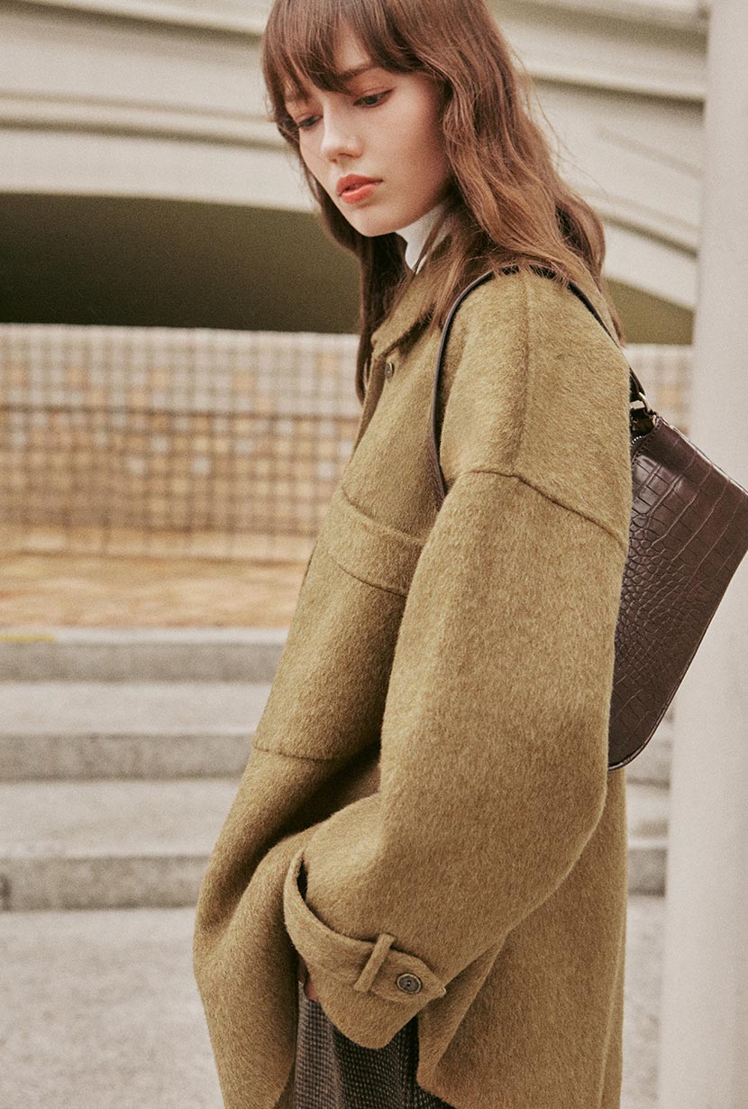Newton Oversized Wool Jacket | Olive Brown