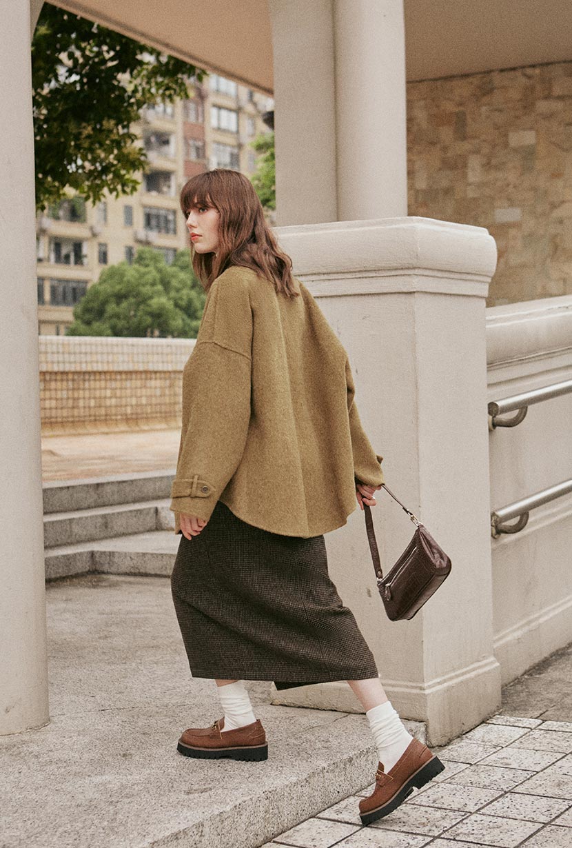 Newton Oversized Wool Jacket | Olive Brown