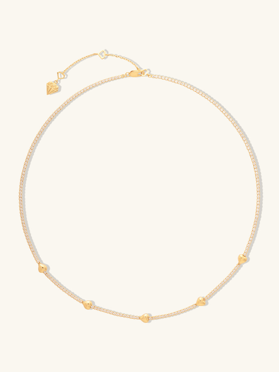 Heart Pave Petite Tennis Necklace | 5A Grade Cubic Zirconia | 14K Gold Vermeil