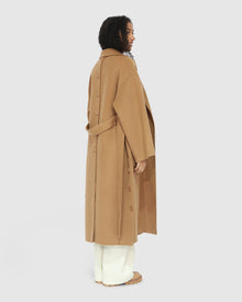 Women | Wide Awake Wool Blend Split Hem Overcoat | Camel