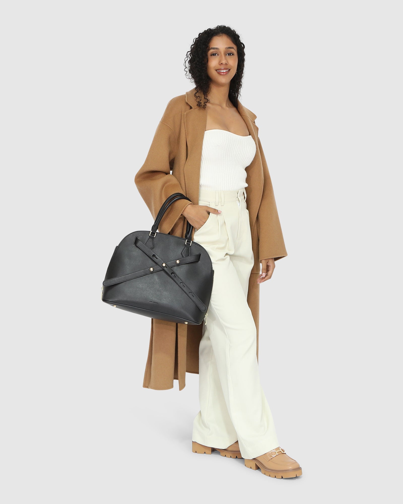 Women | Wide Awake Wool Blend Split Hem Overcoat | Camel