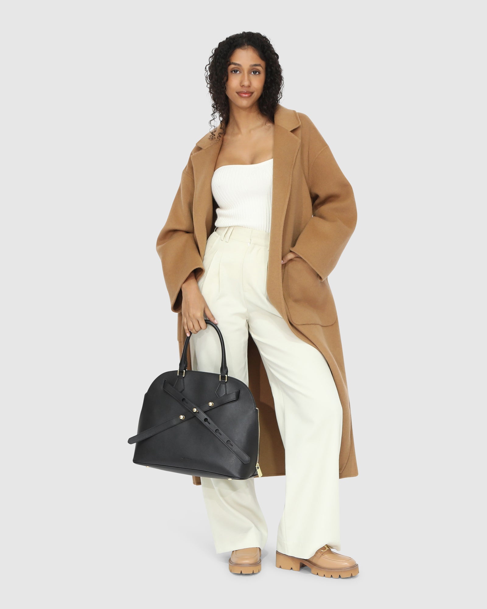 Women | Wide Awake Wool Blend Split Hem Overcoat | Camel