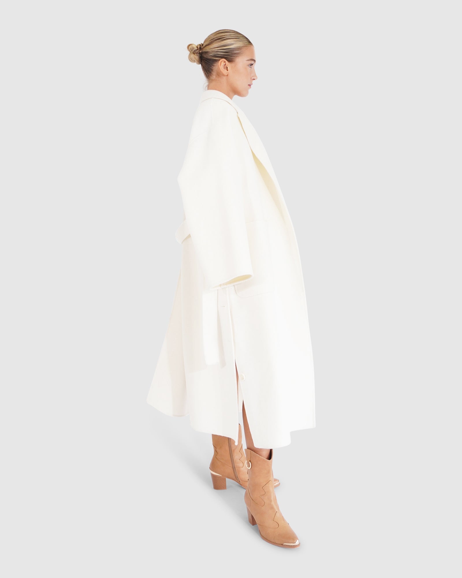 Women | Wide Awake Wool Blend Split Hem Overcoat | Cream
