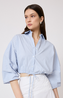 Striped Cotton Poplin Tie Front Top | Cloud
