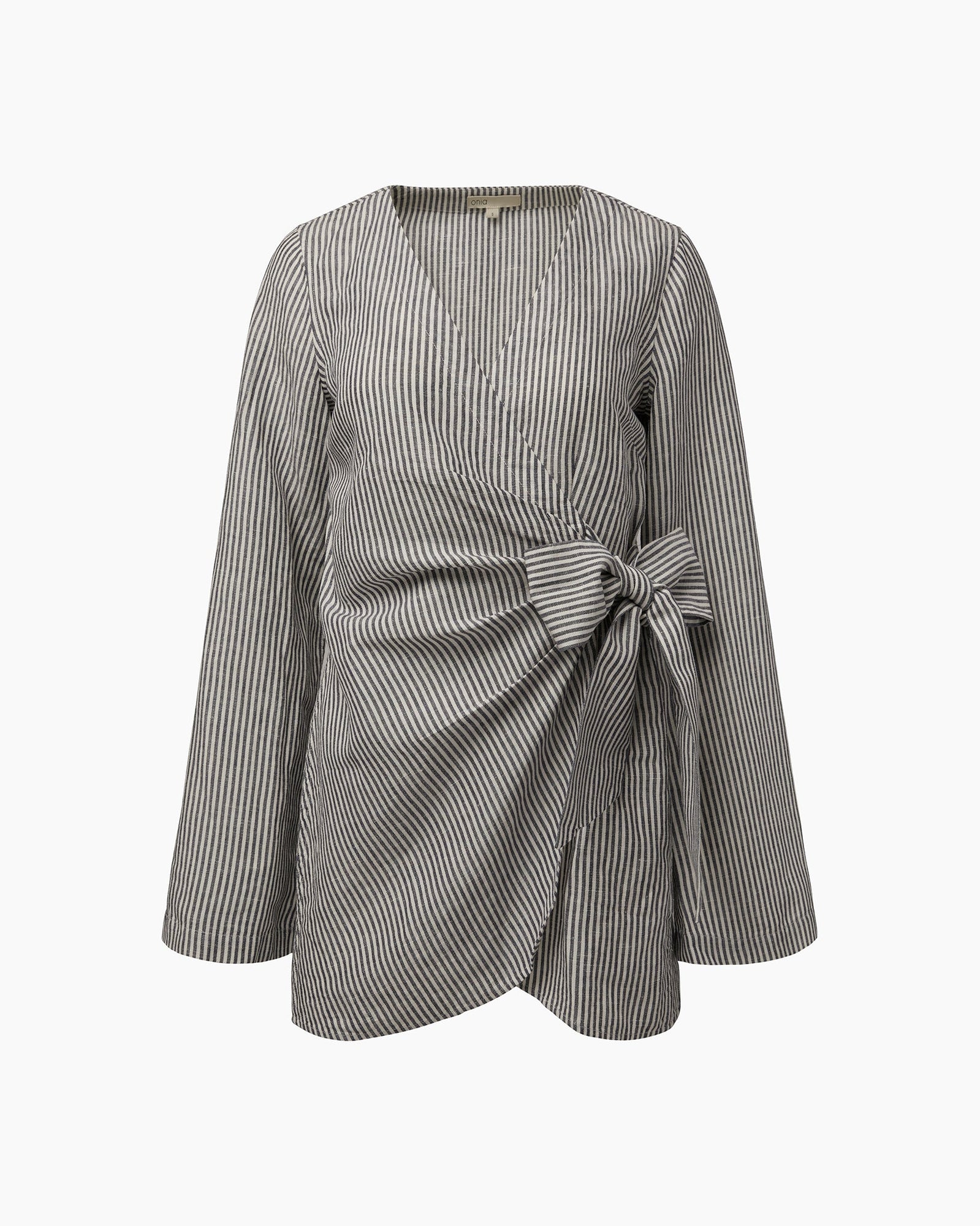 Womens | Air Linen Wrap Dress | Deep Navy/White