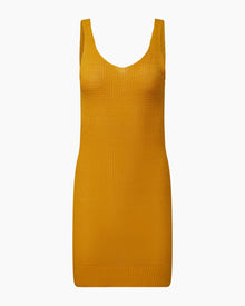 Womens | Linen Knit V-neck Mini Dress | Burnt Sun