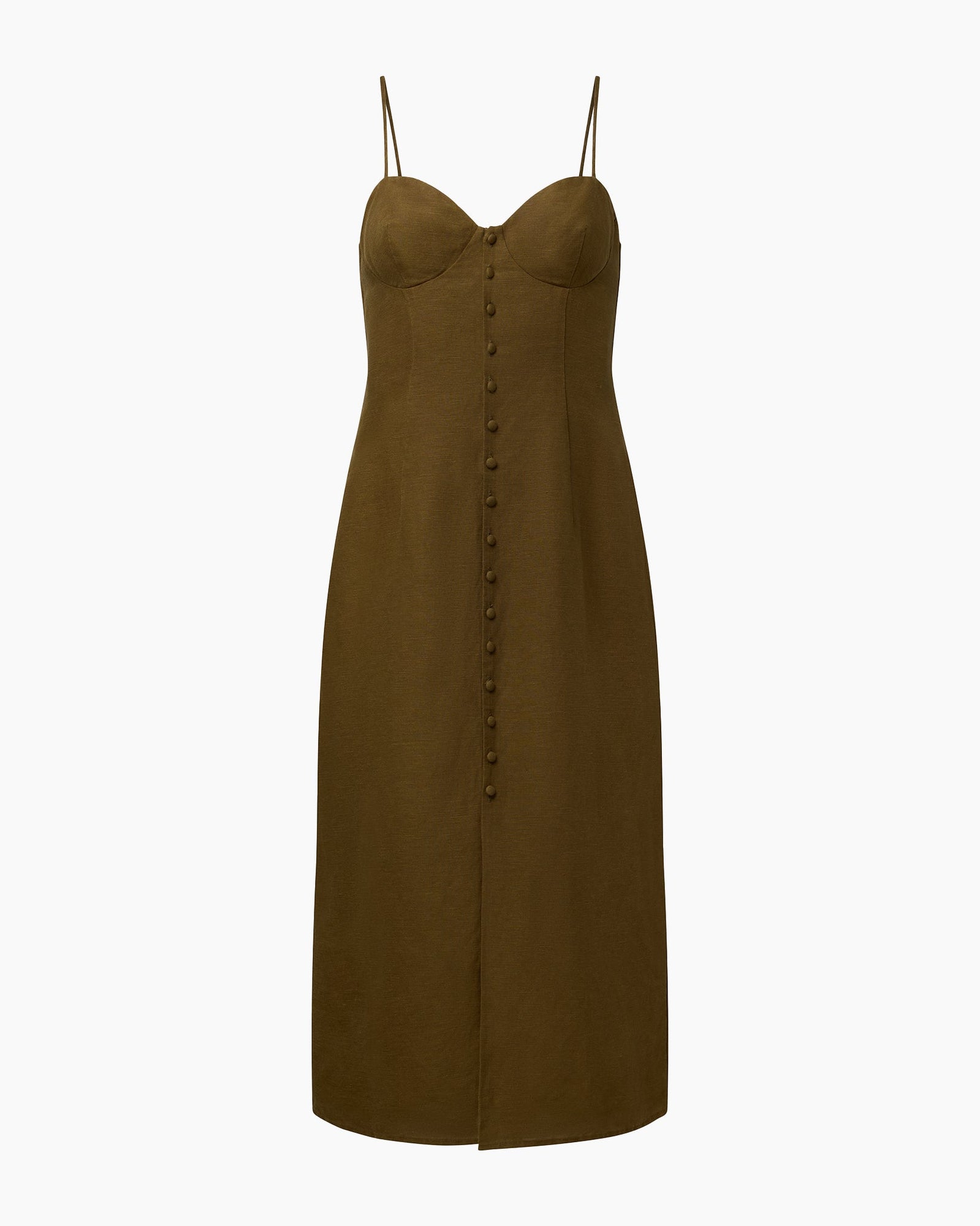 Womens | Air Linen Corset Midi Dress | Olive