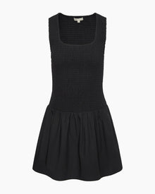 Womens | Poplin Smocked Mini Dress | Black