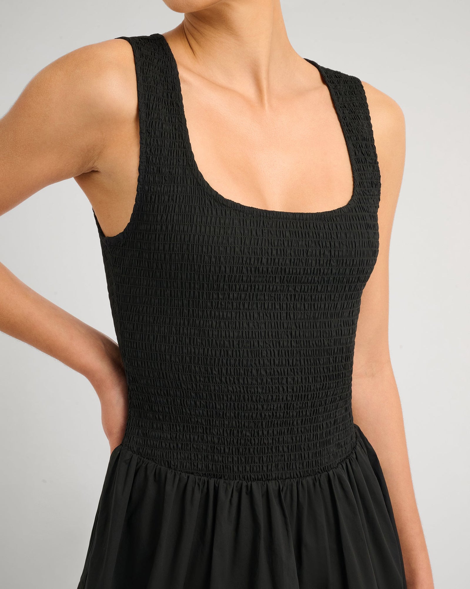 Womens | Poplin Smocked Mini Dress | Black
