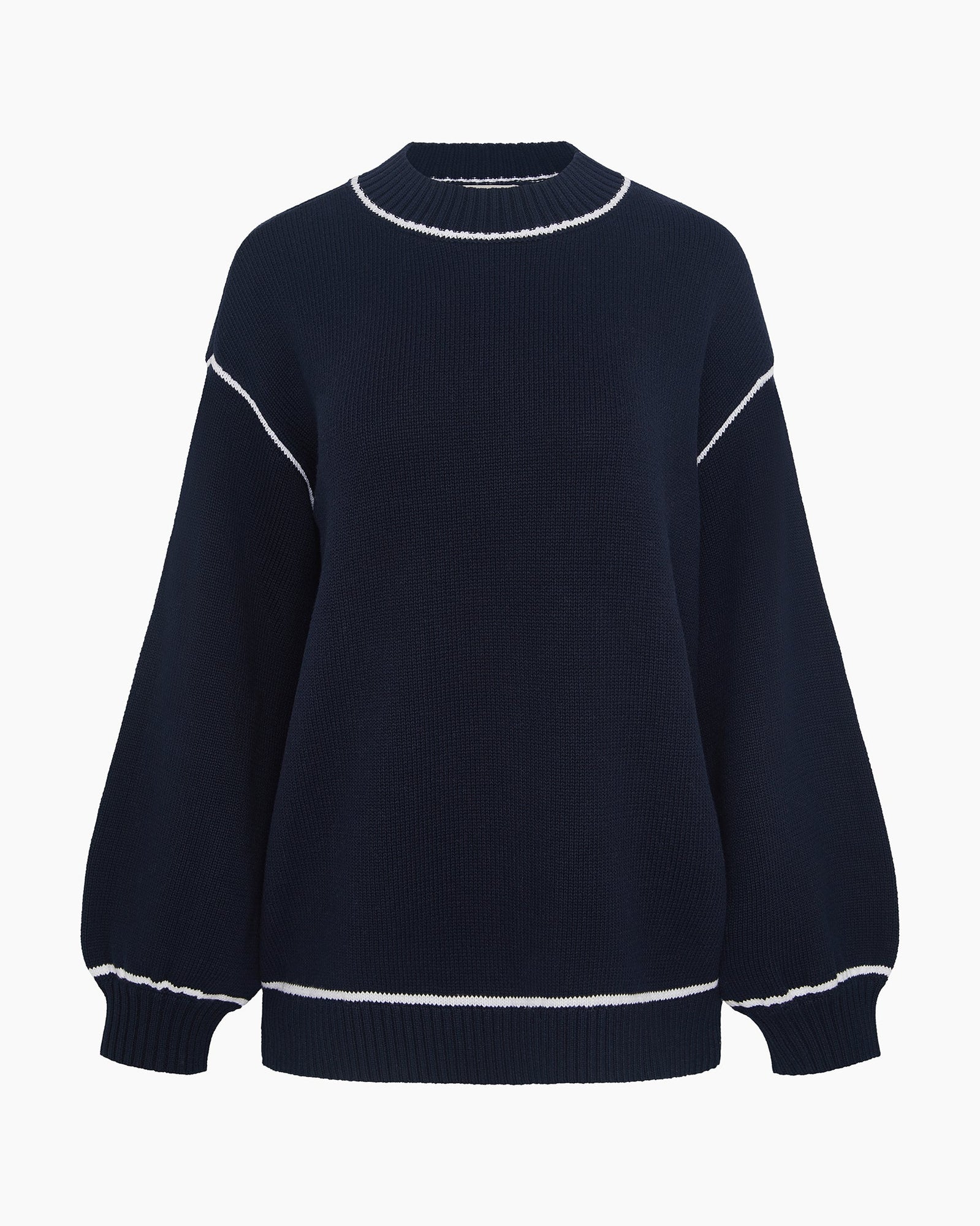 Womens | Cotton Oversized Mock Neck Sweater | Noir Navy/White