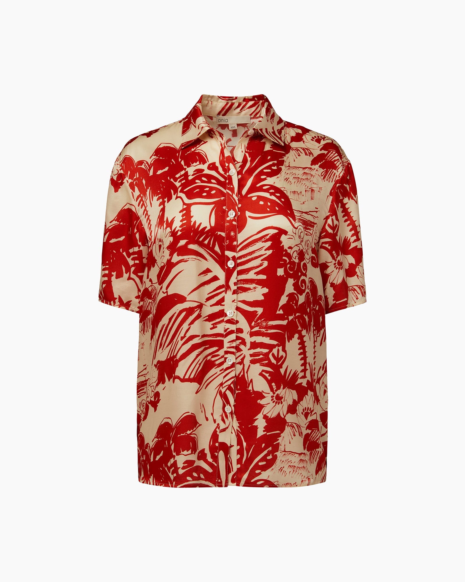 Womens | Oversized Short Sleeve Button Up Shirt | Poinciana/Cream