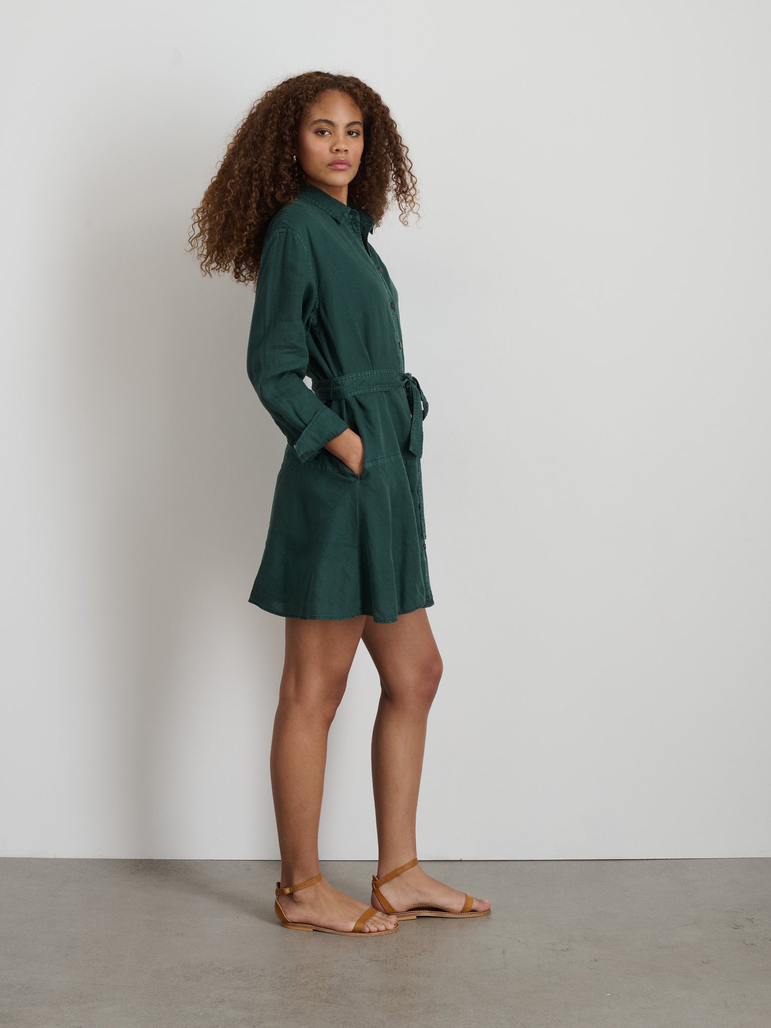 Women | Lilia Shirt Dress | Linen Pine Grove