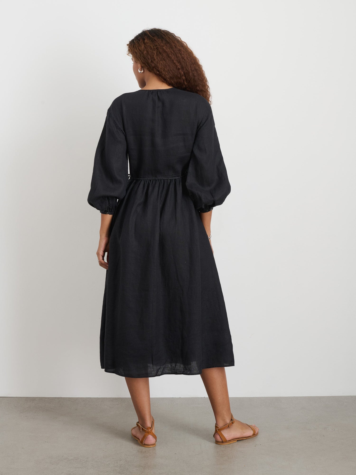 Women | Lauren Wrap Dress In Linen | Rich Black