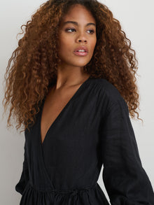 Women | Lauren Wrap Dress In Linen | Rich Black