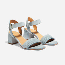 Womens | Stella Fringe Heel Sandal | Dusty Blue Suede