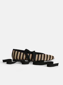 Women | Juliet Italian Flat | Striped Washed Canvas Black x Natural