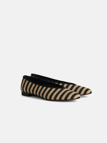 Women | Juliet Italian Flat | Striped Washed Canvas Black x Natural