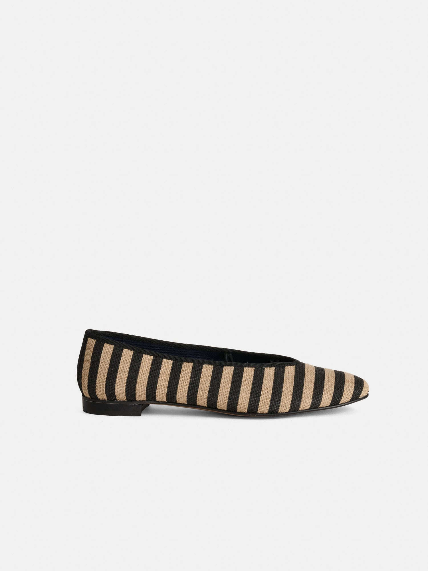 Women | Juliet Italian Flat | Striped Washed Canvas Black x Natural