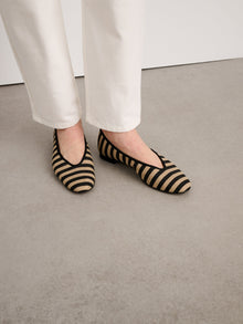 Women | Juliet Italian Flat | Striped Washed Canvas Black x Natural