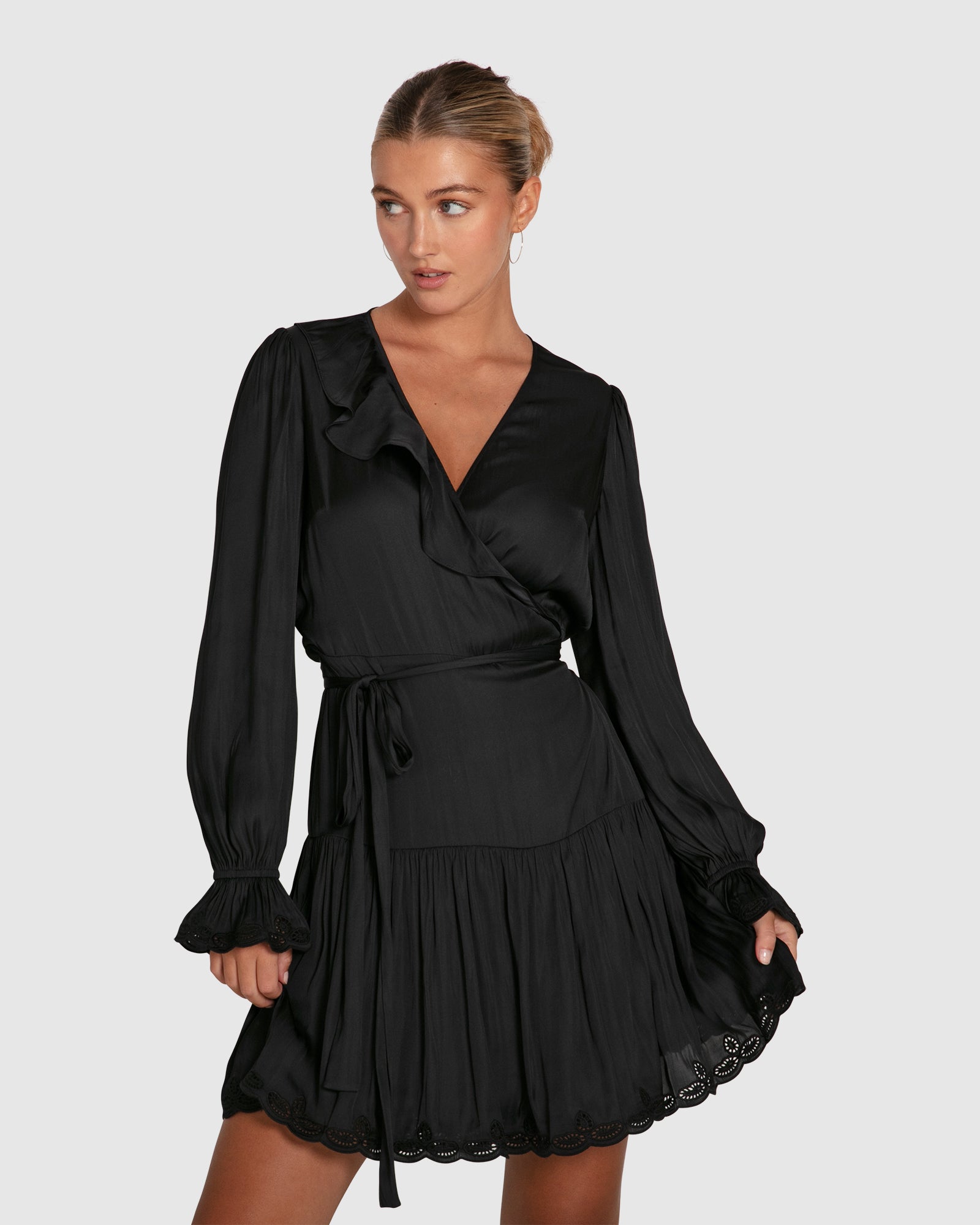 Women | Wild Flower Embroidered Wrap Dress | Black
