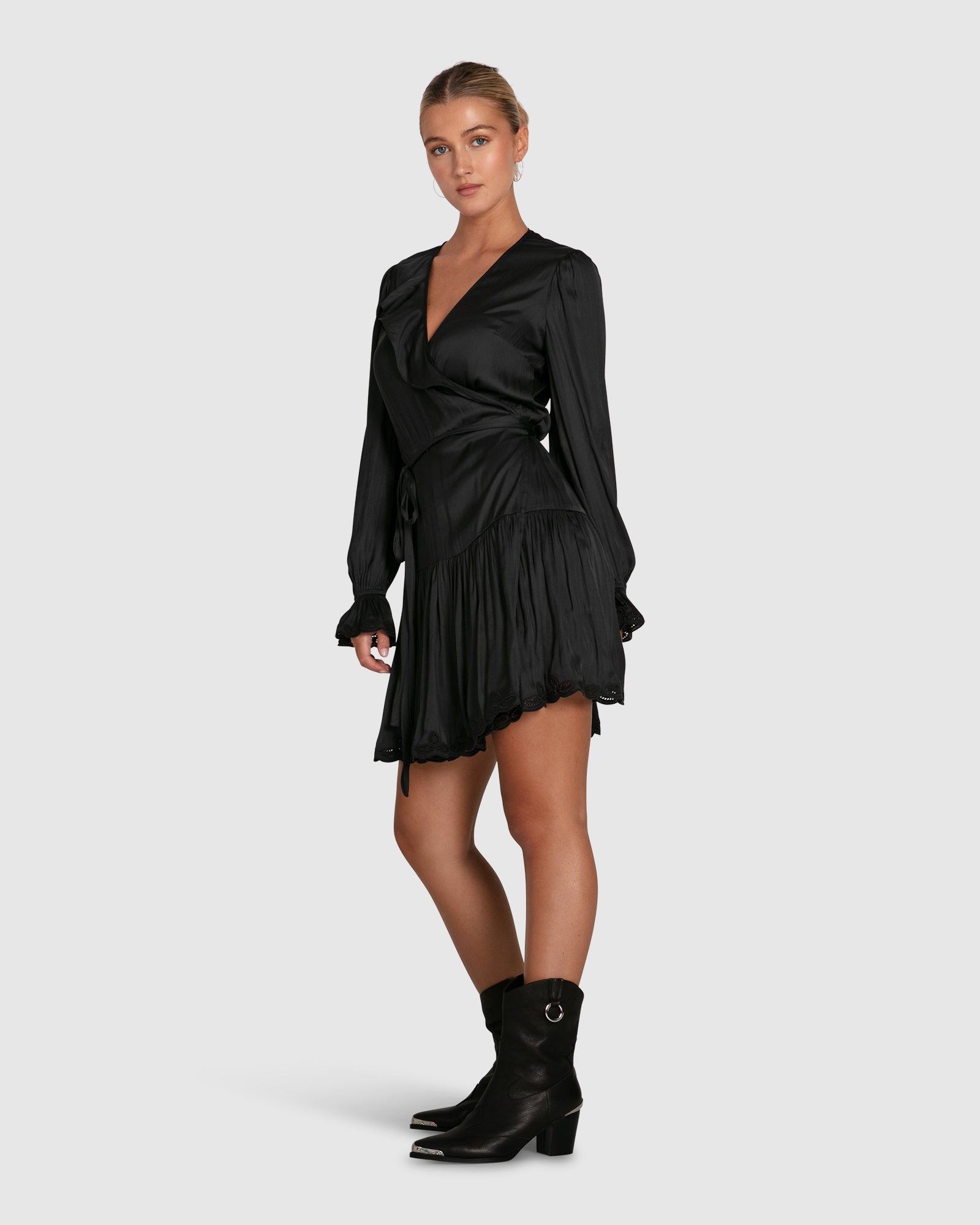 Women | Wild Flower Embroidered Wrap Dress | Black