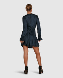 Women | Wild Flower Embroidered Wrap Dress | Navy