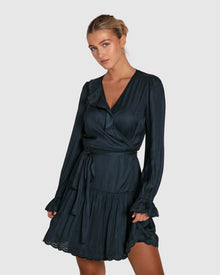 Women | Wild Flower Embroidered Wrap Dress | Navy