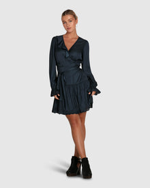 Women | Wild Flower Embroidered Wrap Dress | Navy