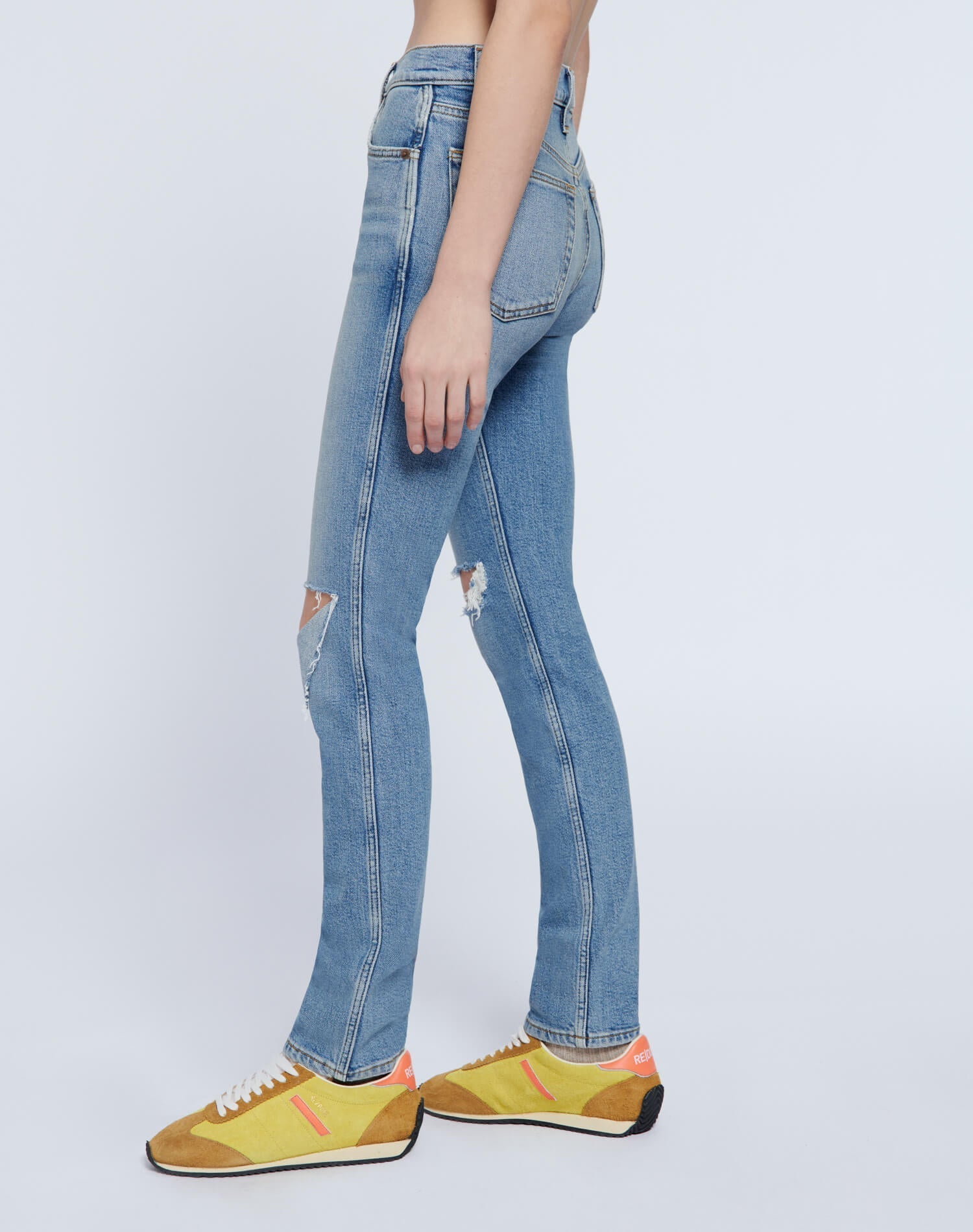 80s Comfort Stretch Slim Straight | Brisk Blue with Rips