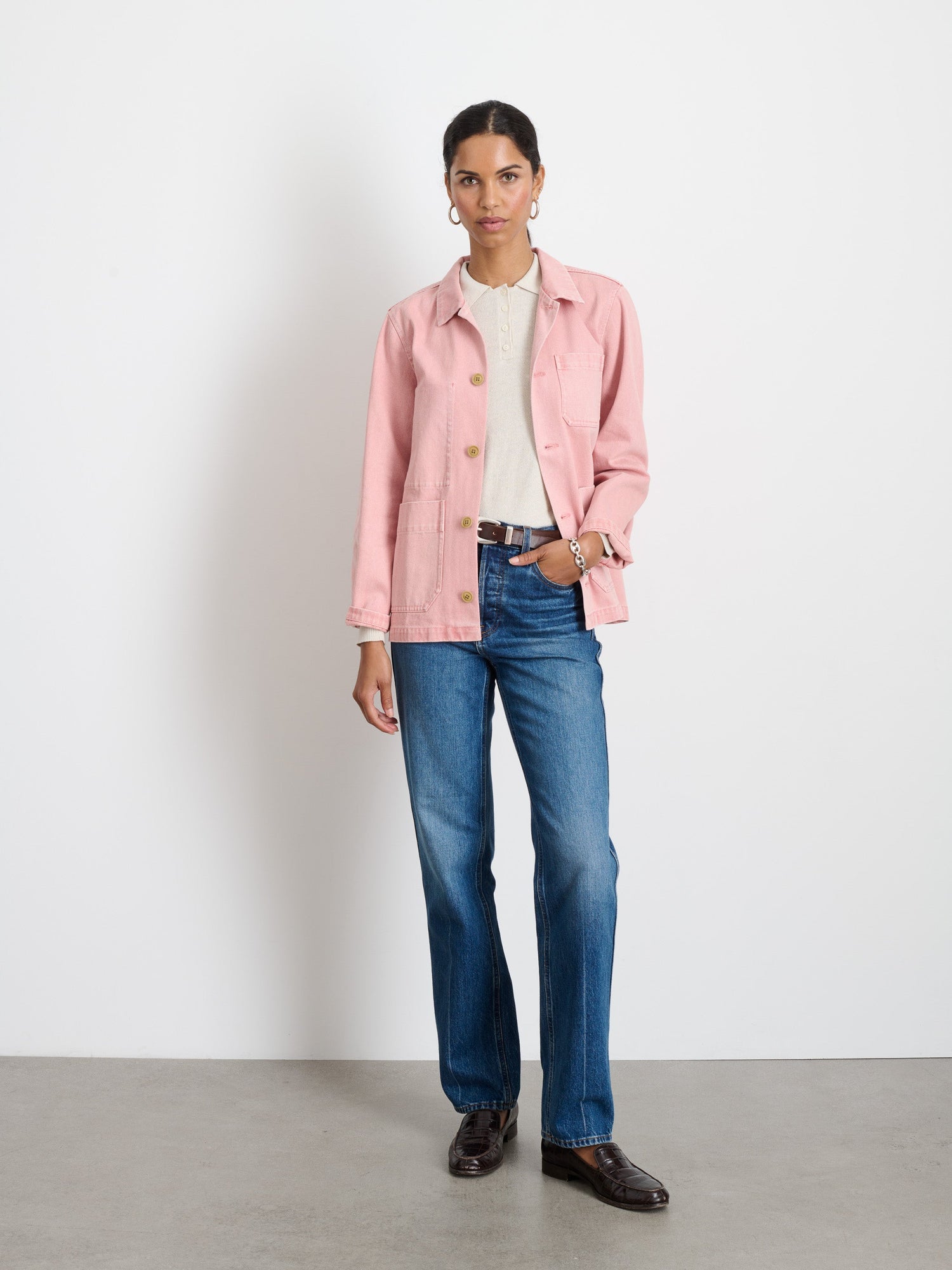 Women | Britt Work Jacket | Recycled Denim Blush Pink