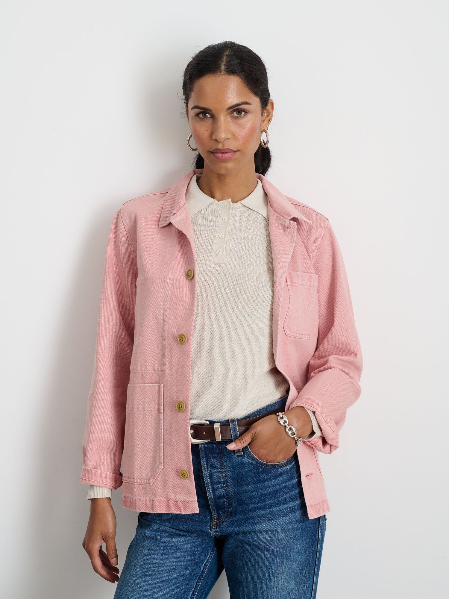 Women | Britt Work Jacket | Recycled Denim Blush Pink