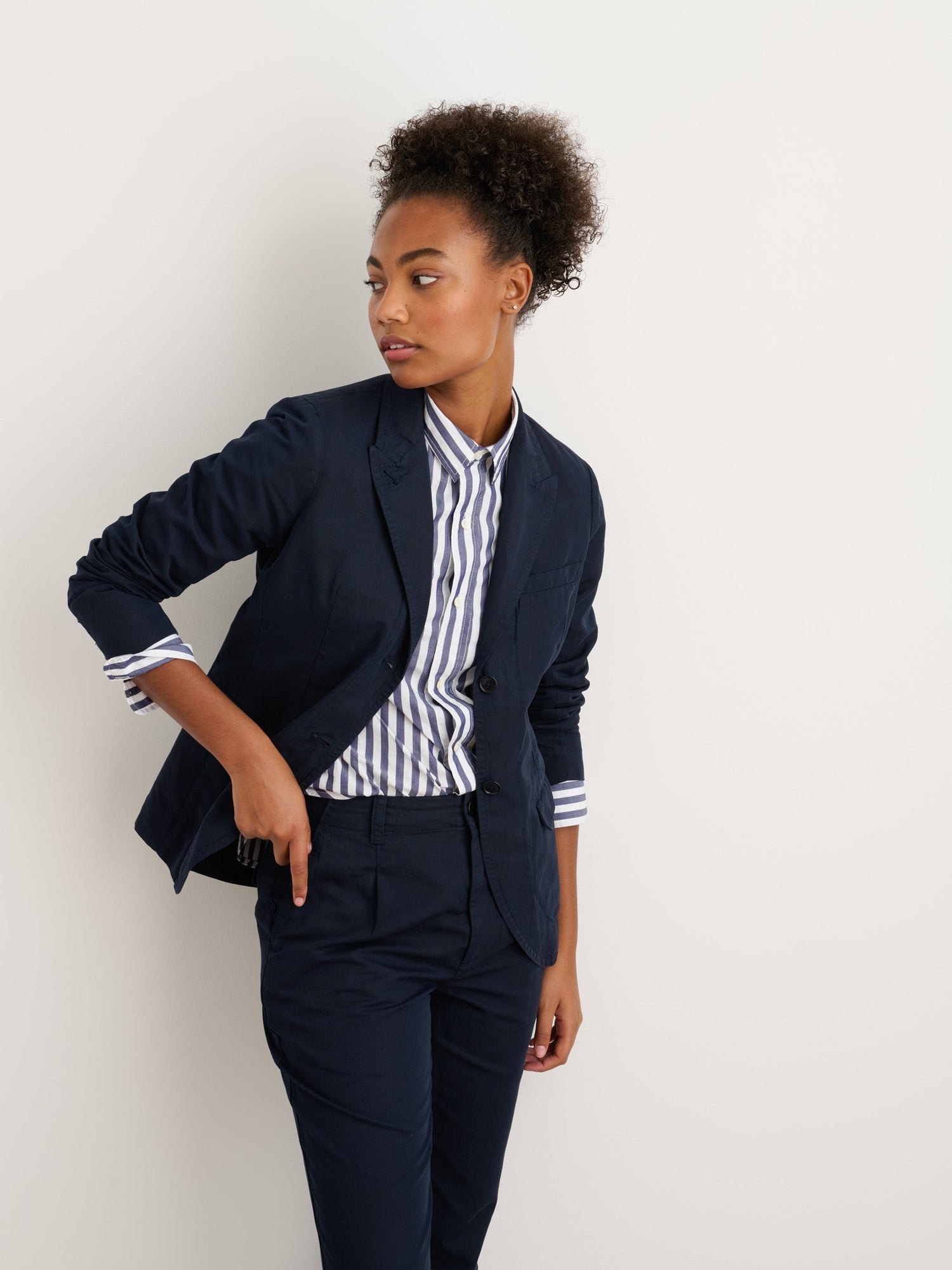 Women | Boy Blazer | Cotton Linen Dark Navy