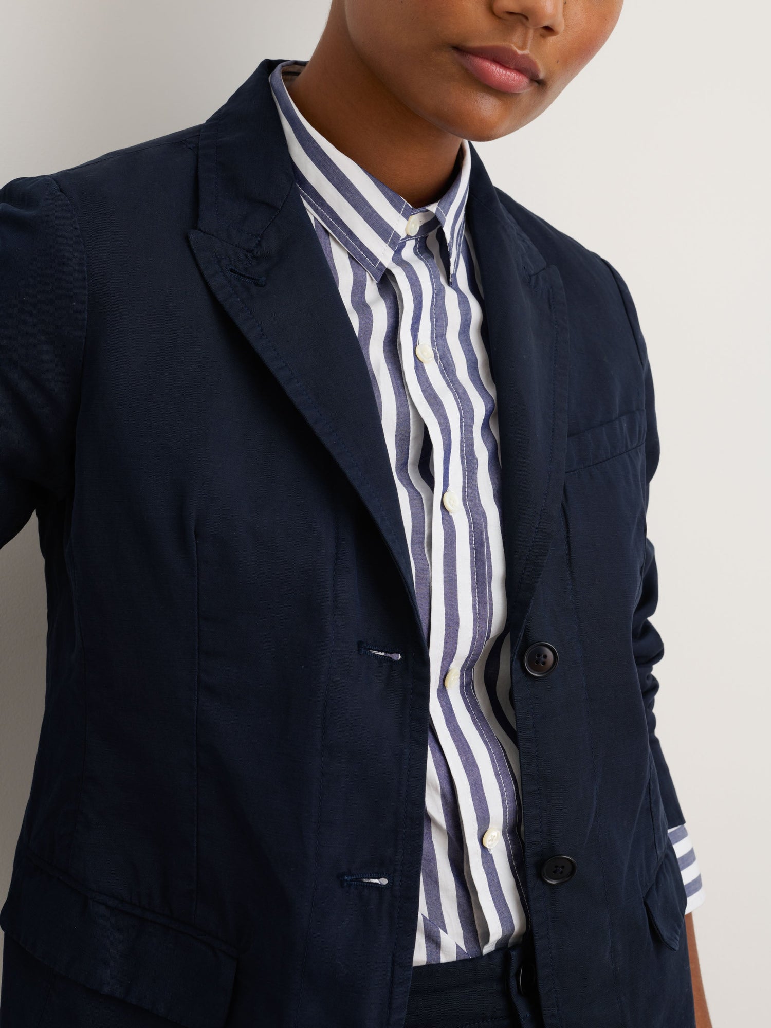 Women | Boy Blazer | Cotton Linen Dark Navy