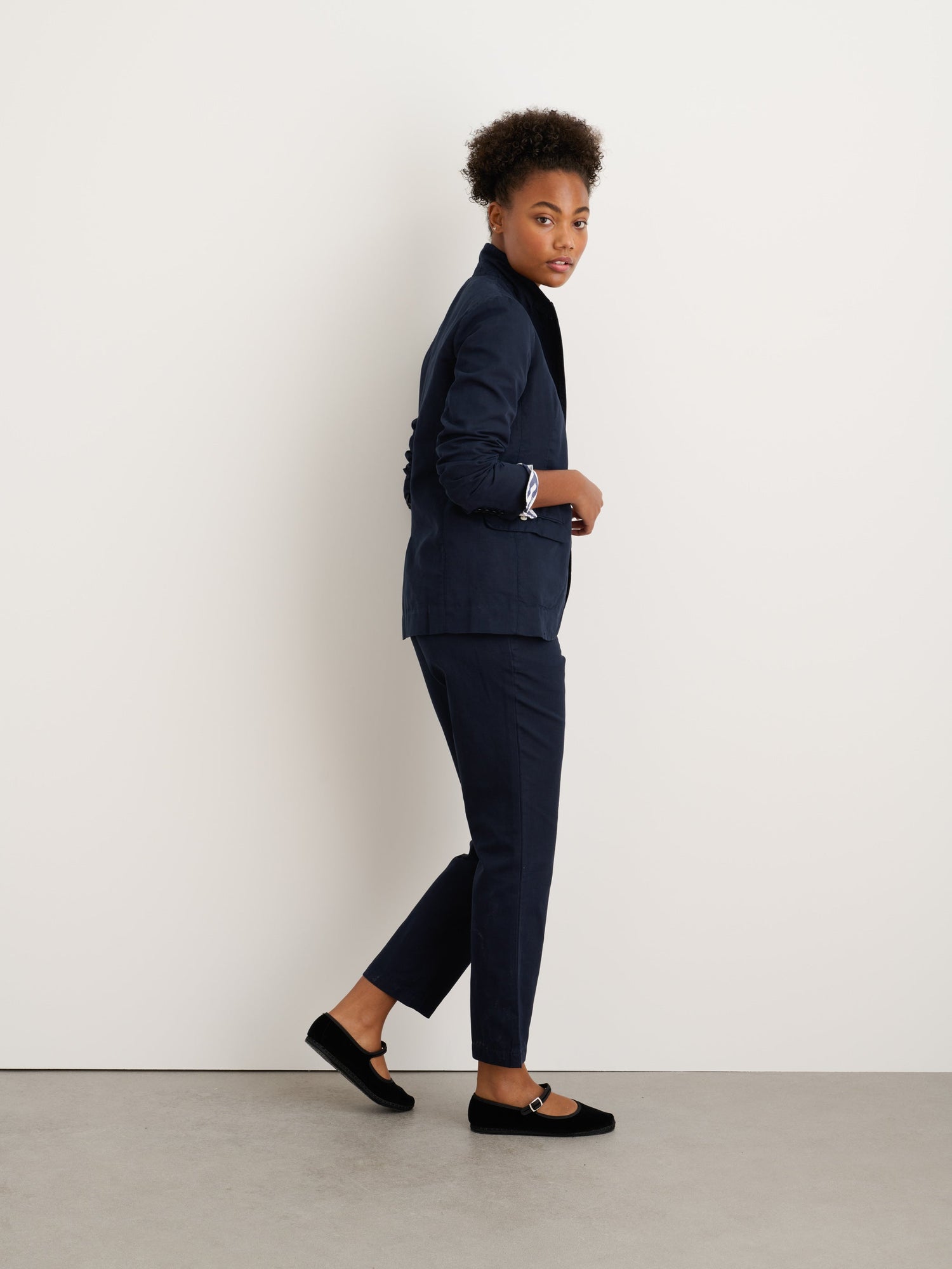 Women | Boy Blazer | Cotton Linen Dark Navy