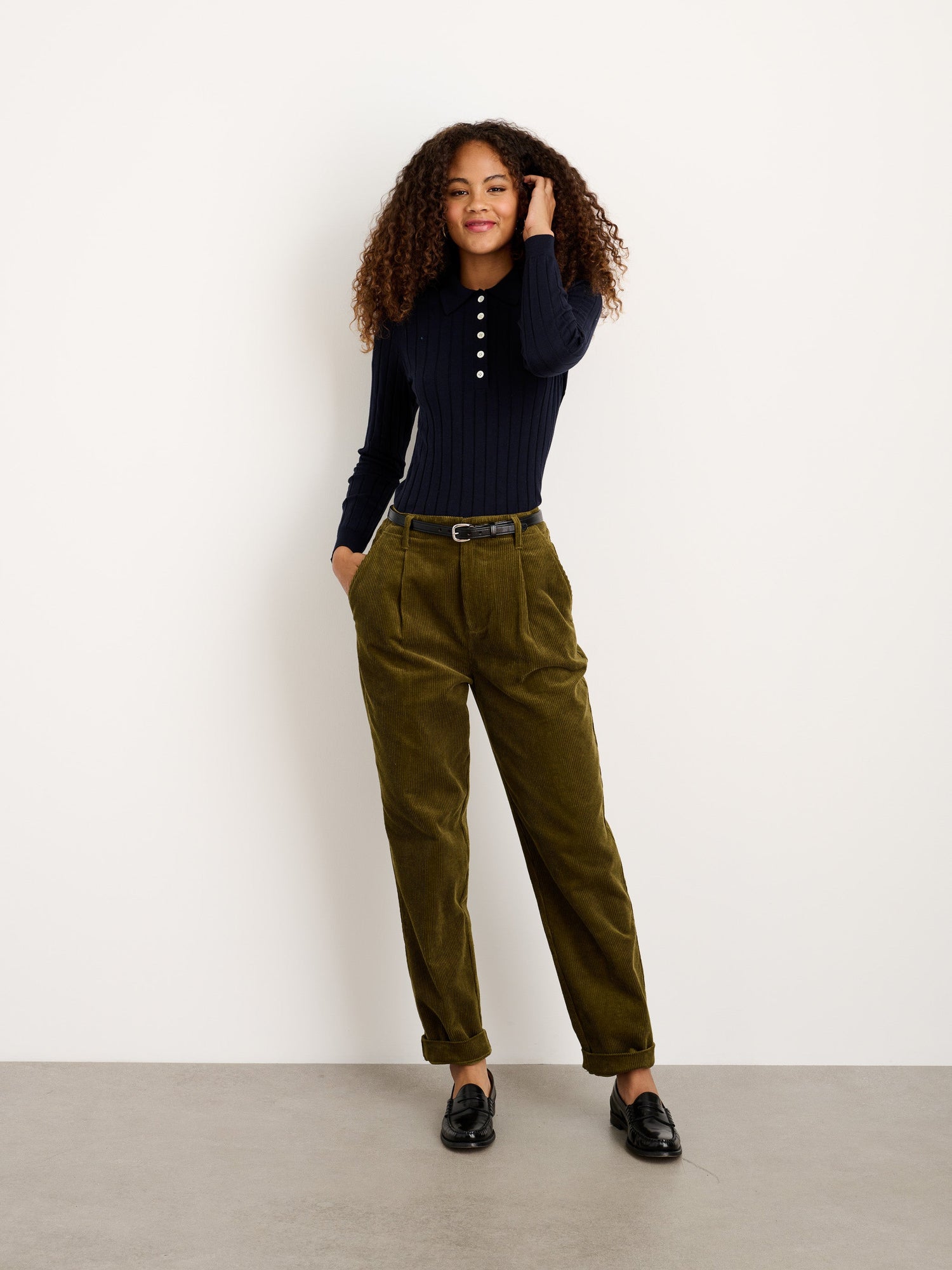 Women | Boy Pant | Corduroy Dark Olive