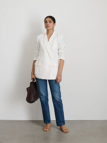 Women | Anna Double Breasted Blazer | Linen Off White