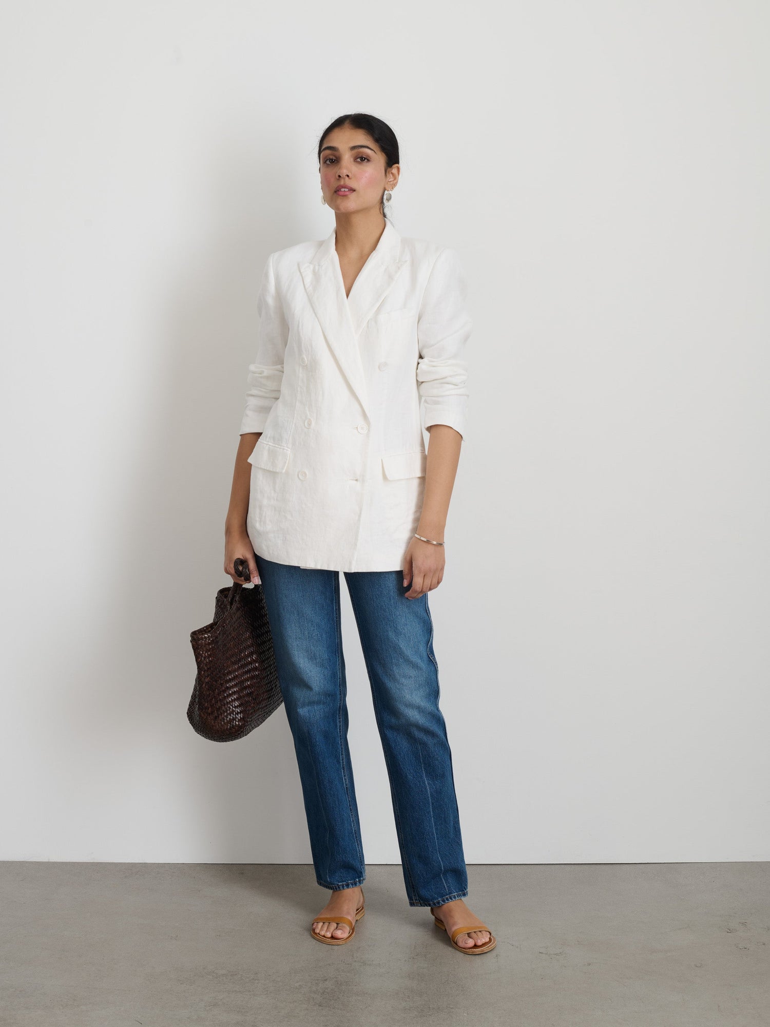 Women | Anna Double Breasted Blazer | Linen Off White