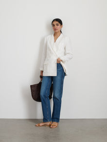 Women | Anna Double Breasted Blazer | Linen Off White