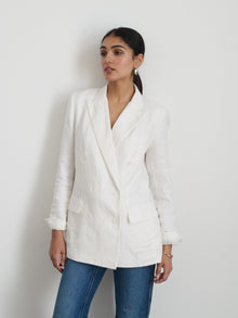 Women | Anna Double Breasted Blazer | Linen Off White